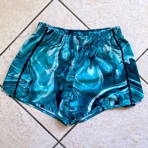Xersion Running Shorts Womens Small Teal Marble Swirl Excellent Built-in Liner
